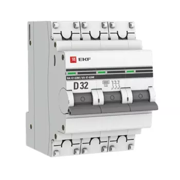 Выключатель автоматический EKF PROxima трехполюсный (3P/3П) 32А D 6 kA (mcb4763m-6-3-32D-pro)