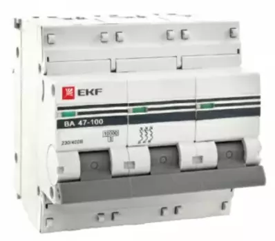 Выключатель автоматический EKF ВА 47-100 PROxima трехполюсный (3P/3П) 32А D 10кА (mcb47100-3-32D-pro)
