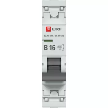 Выключатель автоматический EKF ВА 47-63N PROxima однополюсный (1P/1П) 16А B 6 kA (M636116B)