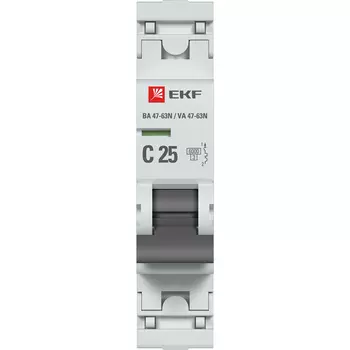 Выключатель автоматический EKF ВА 47-63N PROxima однополюсный (1P/1П) 25А C 6 kA (M636125C)