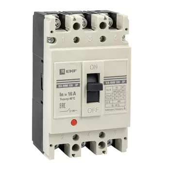 Выключатель автоматический EKF ВА-99М 100 PROxima трехполюсный (3P/3П) 16А 35kA (mccb99-100-16m)