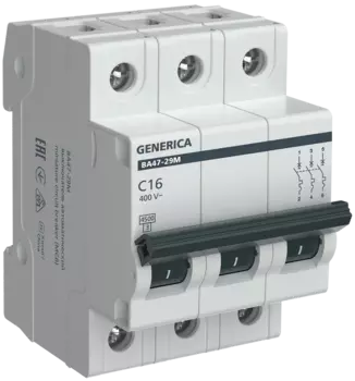 Выключатель автоматический GENERICA ВА47-29М трехполюсный (3P/3П) 16А C 4.5кА (MVA21-3-016-C-G)