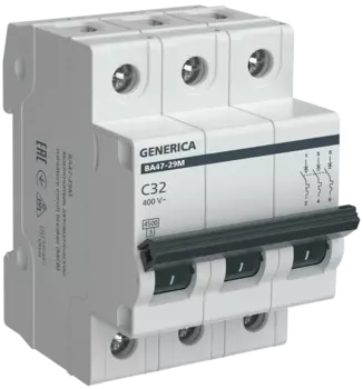 Выключатель автоматический GENERICA ВА47-29М трехполюсный (3P/3П) 32А C 4.5кА (MVA21-3-032-C-G)