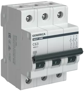 Выключатель автоматический GENERICA ВА47-29М трехполюсный (3P/3П) 63А C 4.5кА (MVA21-3-063-C-G)