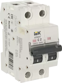 Выключатель автоматический IEK M06N Armat двухполюсный (2P/2П) 2А C 6кА (AR-M06N-2-C002)