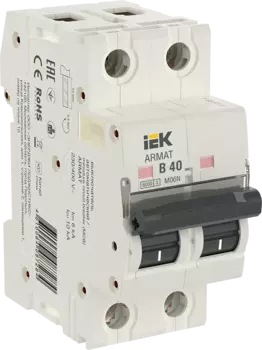 Выключатель автоматический IEK M06N Armat двухполюсный (2P/2П) 40A B 6кА (AR-M06N-2-B040)