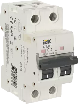 Выключатель автоматический IEK M06N Armat двухполюсный (2P/2П) 4A C 6кА (AR-M06N-2-C004)