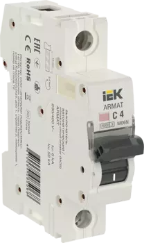 Выключатель автоматический IEK M06N Armat однополюсный (1P/1П) 4А C 6кА (AR-M06N-1-C004)