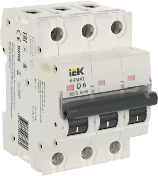 Выключатель автоматический IEK M06N Armat трехполюсный (3P/3П) 6A D 6кА (AR-M06N-3-D006)