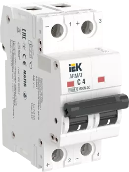 Выключатель автоматический IEK M06N-DC Armat двухполюсный (2P/2П) 4А C 10кА (AR-M06N-2-C004DC)