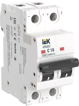 Выключатель автоматический IEK M06N-DC Armat двухполюсный (2P/2П) 16А C 10кА (AR-M06N-2-C016DC)