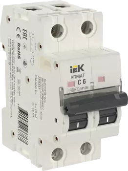 Выключатель автоматический IEK M10N Armat двухполюсный (2P/2П) 6A C 10кА (AR-M10N-2-C006)