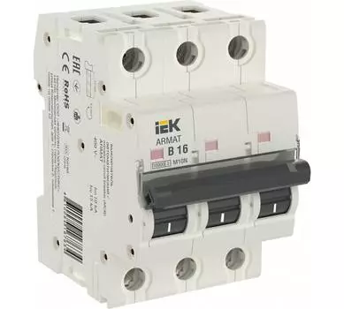Выключатель автоматический IEK M10N Armat трехполюсный (3P/3П) 10А D 10кА (AR-M10N-3-D010)