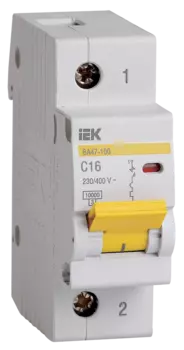 Выключатель автоматический IEK ВА47-100 однополюсный (1P/1П) 16А C 10кА (MVA40-1-016-C)