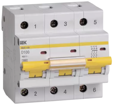 Выключатель автоматический IEK ВА47-100 трехполюсный (3P/3П) 100А D 10кА (MVA40-3-100-D)