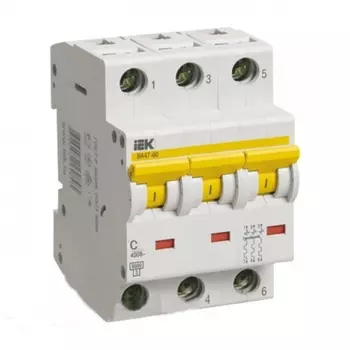 Выключатель автоматический IEK ВА47-100 трехполюсный (3P/3П) 16А D 10кА (MVA40-3-016-D)