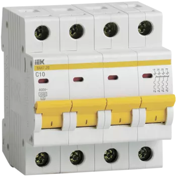 Выключатель автоматический IEK ВА47-29 четырехполюсный (4P/4П) 10А C 4.5кА (MVA20-4-010-C)