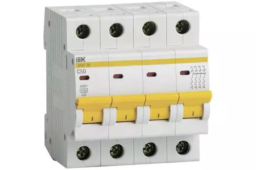 Выключатель автоматический IEK ВА47-29 четырехполюсный (4P/4П) 50А C 4.5кА (MVA20-4-050-C)