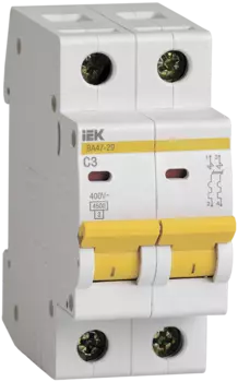 Выключатель автоматический IEK ВА47-29 двухполюсный (2P/2П) 3А C 4.5кА (MVA20-2-003-C)