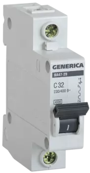 Выключатель автоматический IEK ВА47-29 GENERICA однополюсный (1P/1П) 32A C 4.5кА (MVA25-1-032-C)