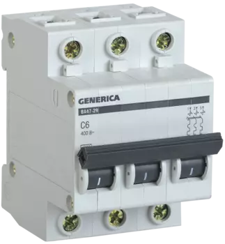 Выключатель автоматический IEK ВА47-29 GENERICA трехполюсный (3P/3П) 6А C 4.5кА (MVA25-3-006-C)