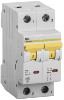 Выключатель автоматический IEK ВА47-60M двухполюсный (2P/2П) 16A C 6кА (MVA31-2-016-C)