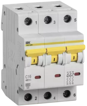 Выключатель автоматический IEK ВА47-60M трехполюсный (3P/3П) 16А C 6кА (MVA31-3-016-C)