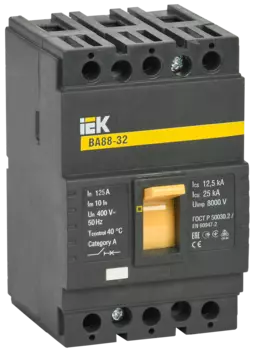 Выключатель автоматический IEK ВА88-32 трехполюсный (3P/3П) 125А 25кА (SVA10-3-0125)