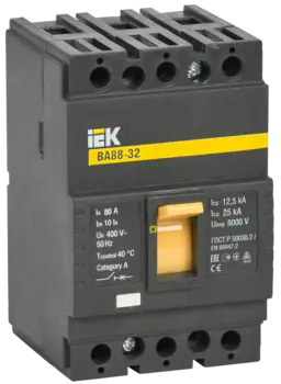 Выключатель автоматический IEK ВА88-32 трехполюсный (3P/3П) 80А 25кА (SVA10-3-0080)