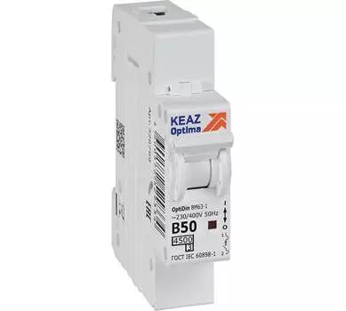 Выключатель автоматический КЭАЗ BM63-1B50-4.5-УХЛ3 OptiDin однополюсный (1P/1П) 40А B 4,5 кА (329506)