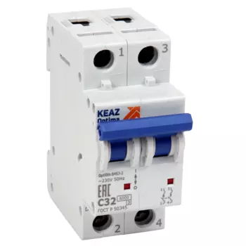 Выключатель автоматический КЭАЗ BM63-2C16-УХЛ3 OptiDin двухполюсный (2P/2П) 16А C 6кА (260599)