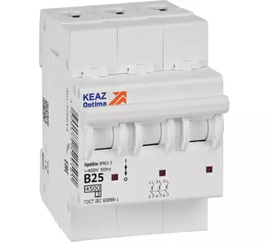 Выключатель автоматический КЭАЗ BM63-3B25-4.5-УХЛ3 OptiDin трехполюсный (3P/3П) 25А B 4,5 кА (329521)