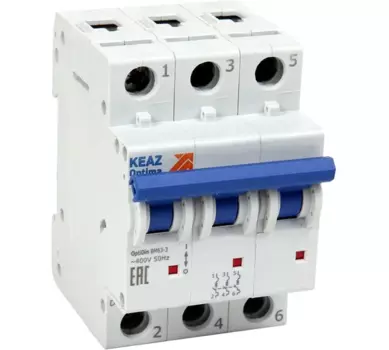 Выключатель автоматический КЭАЗ BM63-3B3-10-УХЛ3 OptiDin трехполюсный (3P/3П) 3А B 10кА (262754)