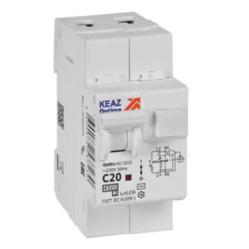 Выключатель автоматический КЭАЗ D63-22C20-AC-У3 OptiDin двухполюсный (2P/2П) 20А C 4,5 кА (D63-22C20-AC-У3 )