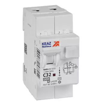 Выключатель автоматический КЭАЗ D63-22C32-AC-У3 OptiDin двухполюсный (2P/2П) 32А C 4,5 кА (D63-22C32-AC-У3 )