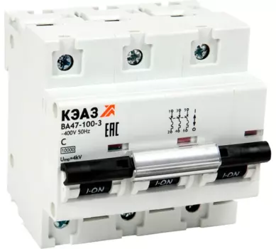 Выключатель автоматический КЭАЗ ВА47-100-3C25-УХЛ3 трехполюсный (3P/3П) 25А C 10кА (318140)