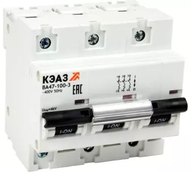 Выключатель автоматический КЭАЗ ВА47-100-3D32-УХЛ3 трехполюсный (3P/3П) 32А D 10кА (318132)