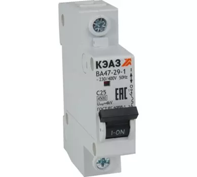 Выключатель автоматический КЭАЗ ВА47-29-1C25-УХЛ3 однополюсный (1P/1П) 25А C 4,5 кА (318199)