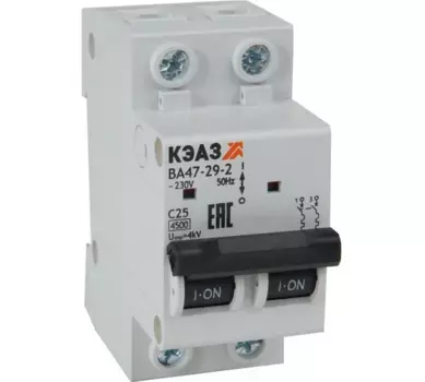 Выключатель автоматический КЭАЗ ВА47-29-2C16-УХЛ3 двухполюсный (2P/2П) 16А C 4,5 кА (318241)