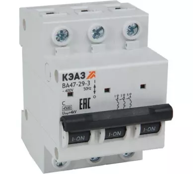 Выключатель автоматический КЭАЗ ВА47-29-3C63-УХЛ3 трехполюсный (3P/3П) 63А C 4,5 кА (318297)