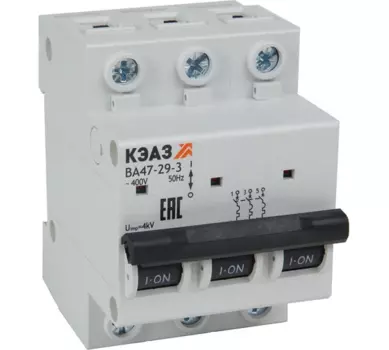 Выключатель автоматический КЭАЗ ВА47-29-3D8-УХЛ3 трехполюсный (3P/3П) 8А D 4,5 кА (318314)