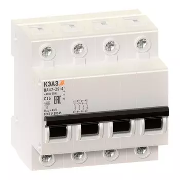 Выключатель автоматический КЭАЗ ВА47-29-4C6-УХЛ3-КЭАЗ четырехполюсный (4P/4П) 50A C 4.5кА (231633)