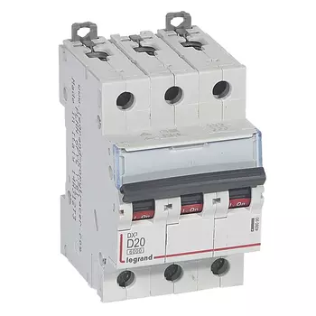 Выключатель автоматический Legrand DX3 трехполюсный (3P/3П) 20А D 6kA/10kA (408090)