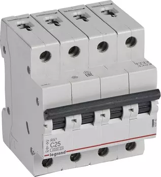 Выключатель автоматический Legrand RX3 4P RX четырехполюсный (4P/4П) 25А C 4.5кА (419743)