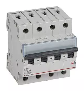 Выключатель автоматический Legrand TX3 четырехполюсный (4P/4П) 20А C 6кА (404071)