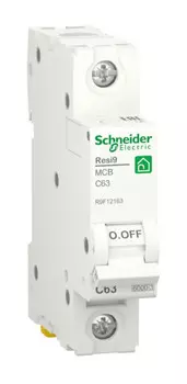 Выключатель автоматический Schneider Electric Resi9 однополюсный (1P/1П) 63A C 6кА (R9F12163)