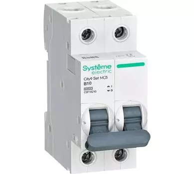 Выключатель автоматический Systeme Electric BA City9 Set двухполюсный (2P/2П) 63А B 6 kA (C9F16263)
