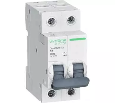 Выключатель автоматический Systeme Electric C9F34206 City9 Set двухполюсный (2P/2П) 6А C 4.5кА (C9F34206)