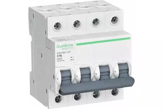 Выключатель автоматический Systeme Electric C9F34416 City9 Set четырехполюсный (4P/4П) 16А C 4.5кА (C9F34416)