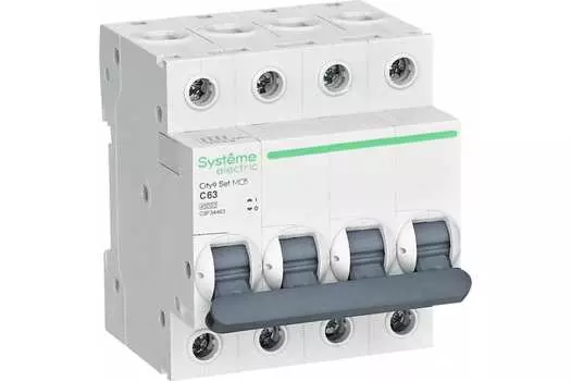 Выключатель автоматический Systeme Electric C9F34463 City9 Set четырехполюсный (4P/4П) 63А C 4.5кА (C9F34463)